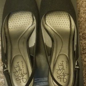 Black sling back heels